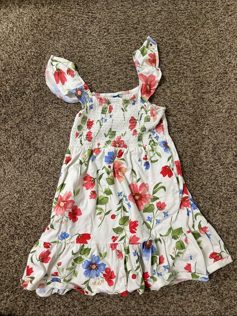 Old Navy White Floral Sundress with Red & Blue Flowers